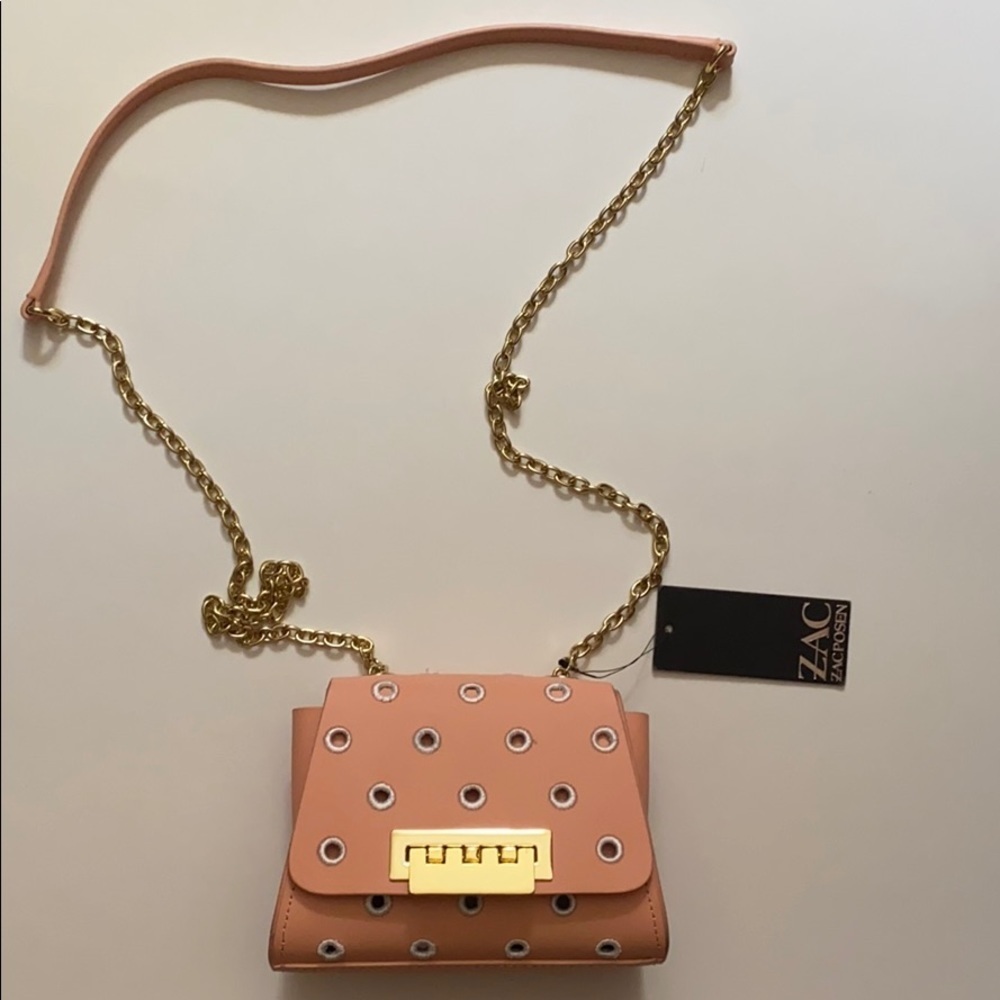 NWT Zac Posen mini eartha pink and gold crossbody